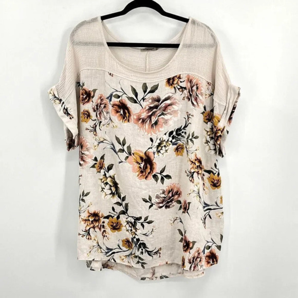 Lungo L'arno Made in Italy Linen Floral Print Pullover Top 1X Romantic Lagenlook - Picture 1 of 10